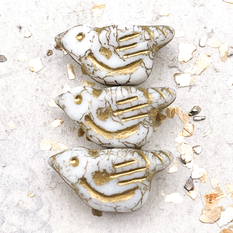 11x22mm Bird White with Gold Wash