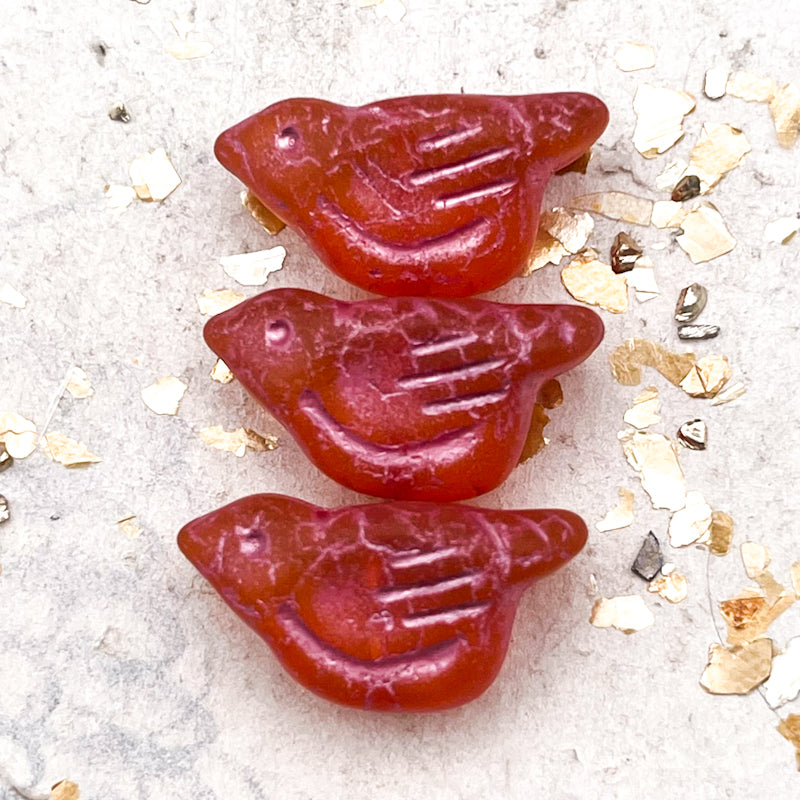 11x22mm Bird Orange with a Matte Finish and a Metallic Pink Wash