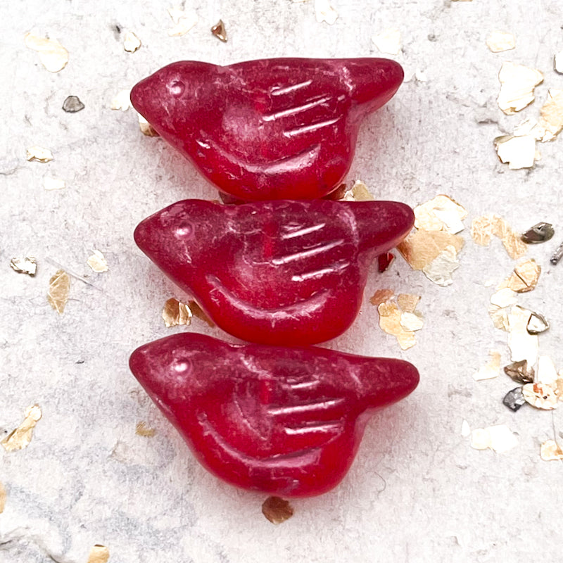 Pre-Order 11x22mm Bird Ruby Red with a Matte Finish and a Metallic Pink Wash
