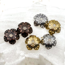 Load image into Gallery viewer, 8mm Mixed Metal Etched Daisy Bead Caps
