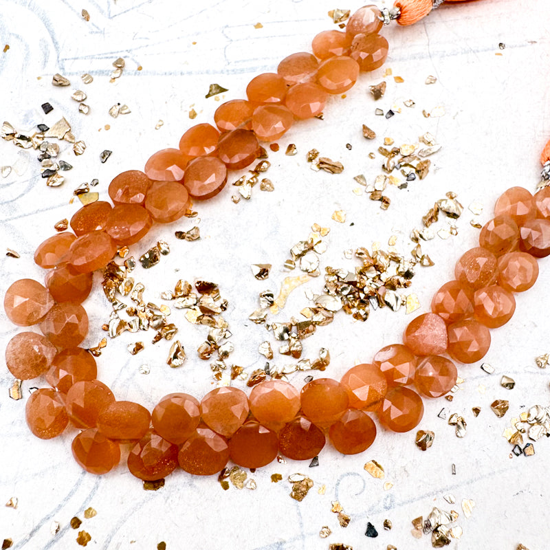 Peach Moonstone Gemstone Teardrop Bead Strand