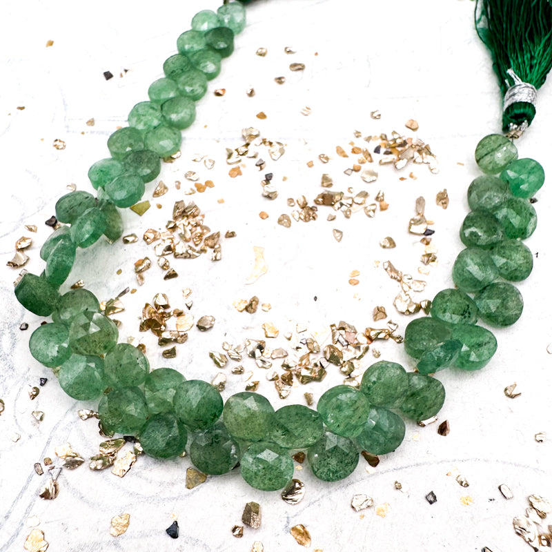 Green Strawberry Quartz Gemstone Teardrop Bead Strand