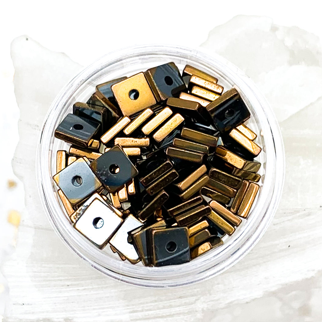 Gold Plated Hematite Square Spacer Mix