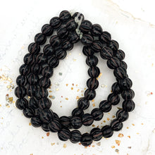 Load image into Gallery viewer, 6mm Black with Brown Wash Large Hole Melon Bead Strand
