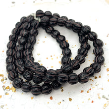 Load image into Gallery viewer, 6mm Black with Brown Wash Large Hole Melon Bead Strand
