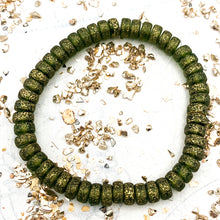 Load image into Gallery viewer, Peridot with Etched Finish and Gold Wash Heishi Strand
