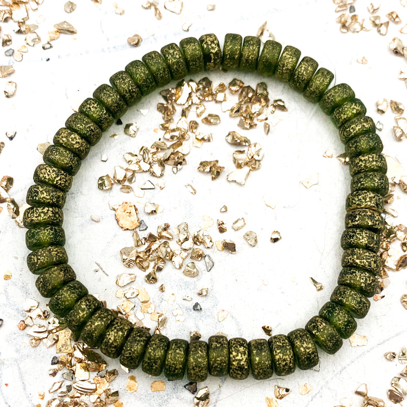 Peridot with Etched Finish and Gold Wash Heishi Strand