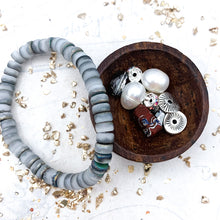 Load image into Gallery viewer, 2.0 Vintage African Focal Beads and White with Etched and Peacock Finishes Heishi Kit
