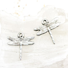 Load image into Gallery viewer, 17mm Antique Silver Small Dragonfly Charm Pair
