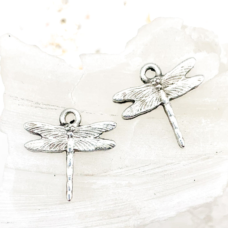 17mm Antique Silver Small Dragonfly Charm Pair