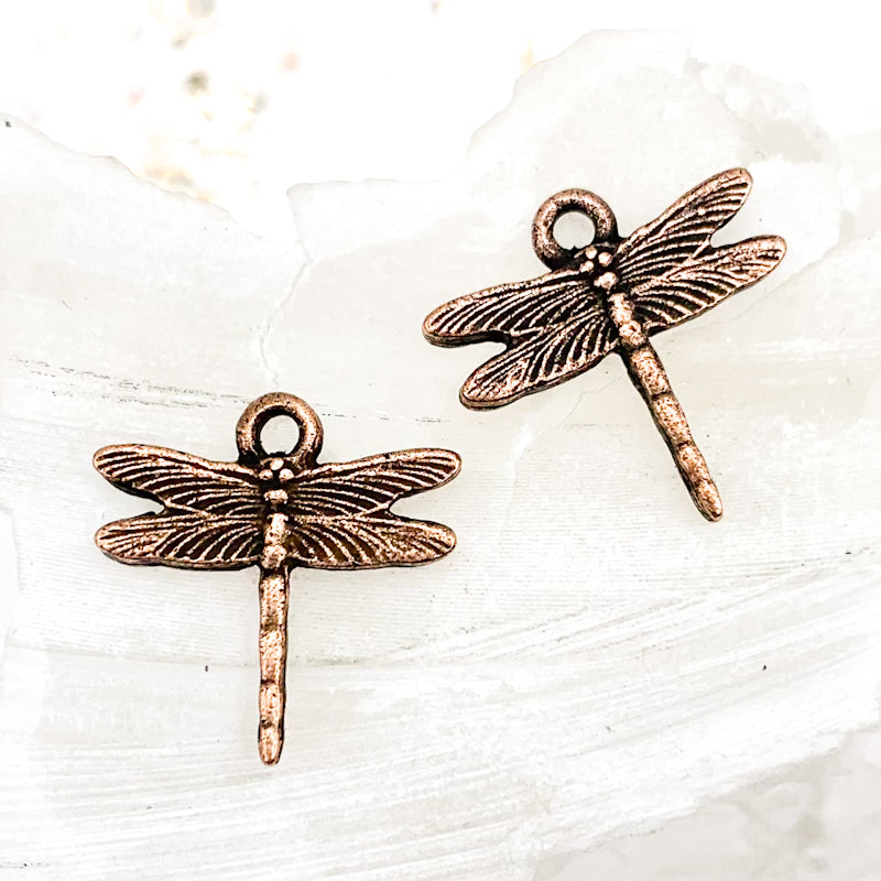 17mm Antique Copper Small Dragonfly Charm Pair