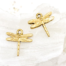 Load image into Gallery viewer, 17mm Antique Gold Small Dragonfly Charm Pair
