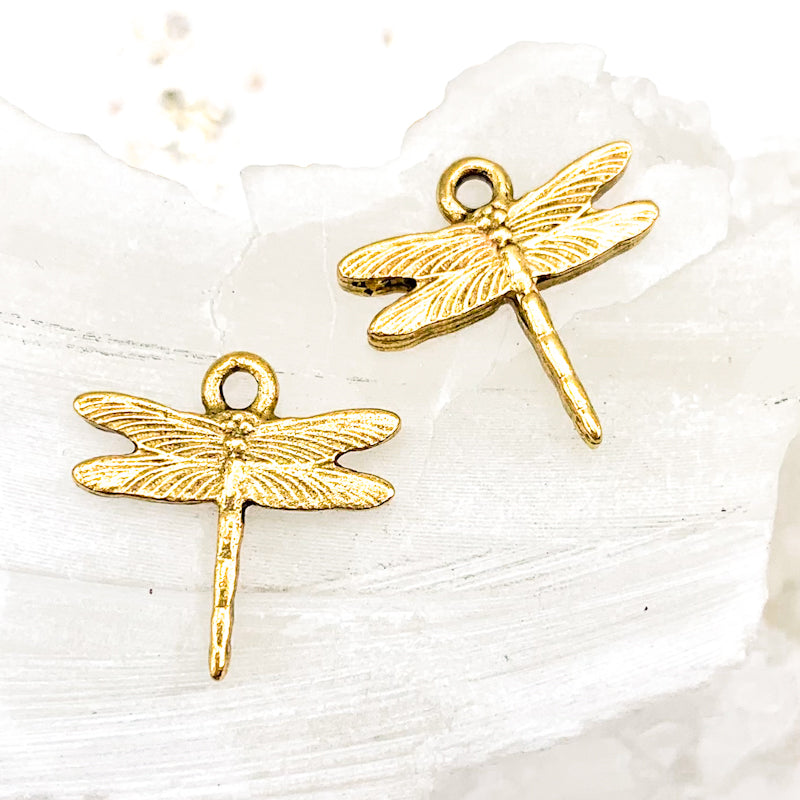 17mm Antique Gold Small Dragonfly Charm Pair
