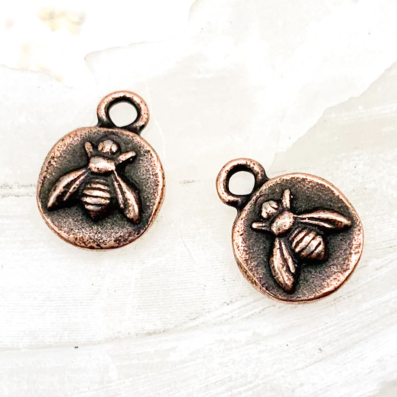 12mm Antique Copper Tiny Bee Charm Pair