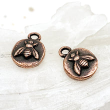 Load image into Gallery viewer, 12mm Antique Copper Tiny Bee Charm Pair
