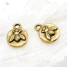 Load image into Gallery viewer, 12mm Antique Gold Tiny Bee Charm Pair
