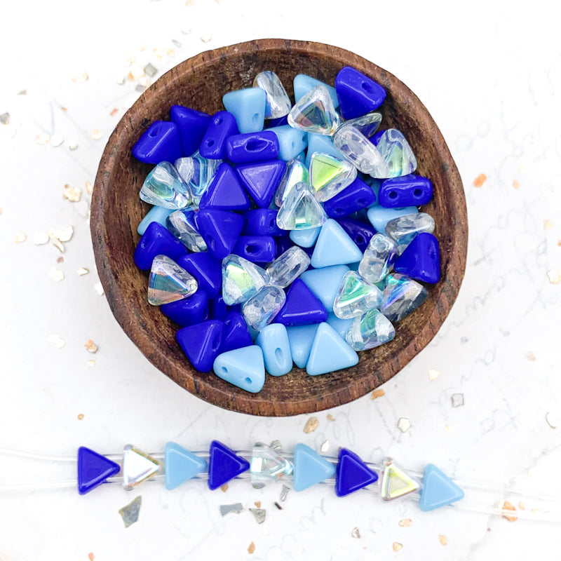 AB and Blue 2-Hole Triangle Bead Mix