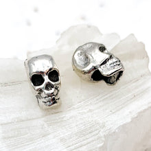 Load image into Gallery viewer, 12mm Antique Silver Metal Skull Bead Pair
