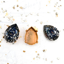 Load image into Gallery viewer, 18mm Black Patina Pear Shaped Fancy Stone Premium Crystal and Brass Setting Pair

