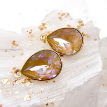 Load image into Gallery viewer, 14x10mm Ochre Delite Pear Fancy Stone Premium Crystal and Brass Setting with Loop Pair

