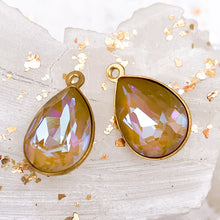 Load image into Gallery viewer, 14x10mm Ochre Delite Pear Fancy Stone Premium Crystal and Brass Setting with Loop Pair
