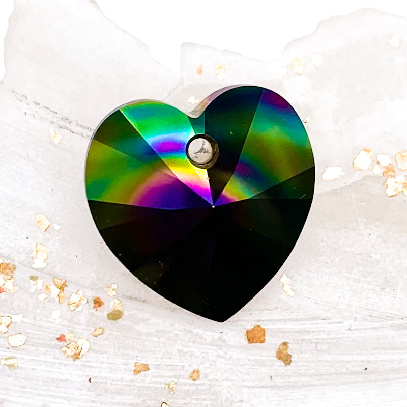 Discontinued! - 18mm Dark Rainbow Xilion Heart Premium Crystal Charm Pendant