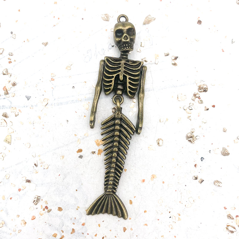 Antique Brass Skeleton Mermaid Pendant