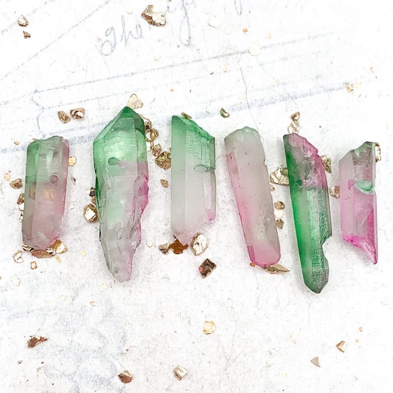 Green and Pink Dyed Quartz Pendants - 6pcs