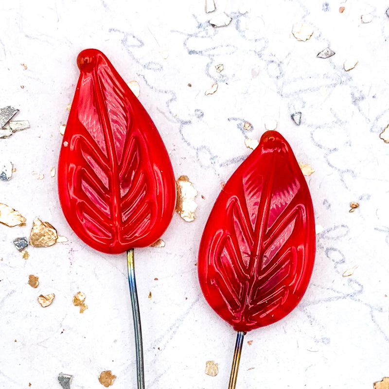 Red Rita Leaf Head Pin Pair