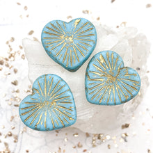 Load image into Gallery viewer, 22mm Sky Blue with Gold Wash Flaming Heart Focal Bead
