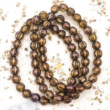 Load image into Gallery viewer, 6mm Olive with Luster Finish and Gold Wash Faceted Melon Bead Strand
