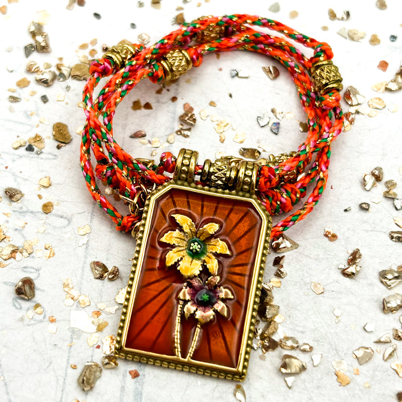 Orange Flower Pendant Necklace- Paris Find