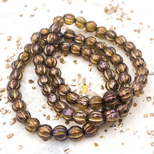 Load image into Gallery viewer, 6mm Olive with Luster Finish and Gold Wash Faceted Melon Bead Strand
