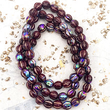 Load image into Gallery viewer, 6mm Deep Maroon with Rainbow AB Finish and Copper Wash Faceted Melon Bead Strand
