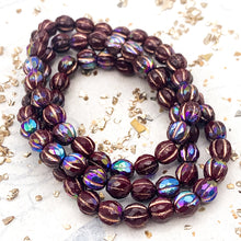 Load image into Gallery viewer, 6mm Deep Maroon with Rainbow AB Finish and Copper Wash Faceted Melon Bead Strand
