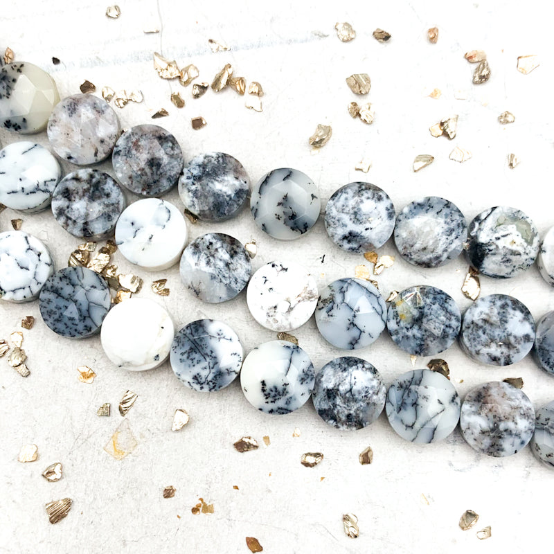 Dendritic Opal Faceted Round Gemstone Bead Strand