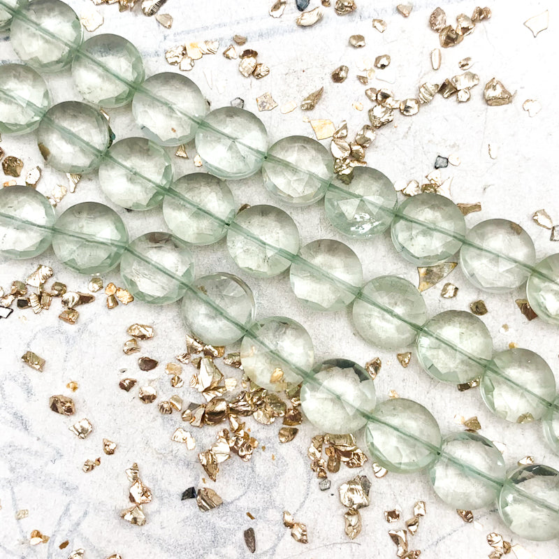 Green Amethyst Faceted Round Gemstone Bead Strand