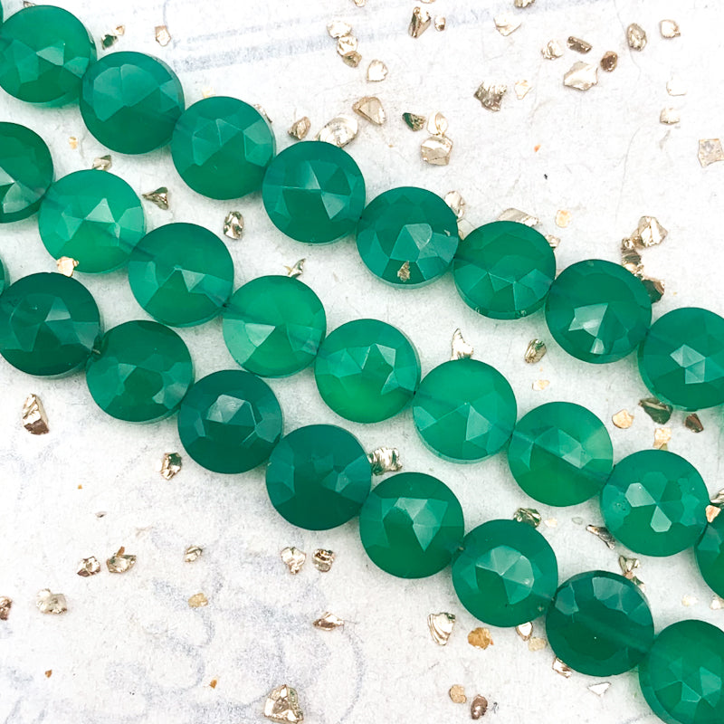 Green Onyx Faceted Round Gemstone Bead Strand