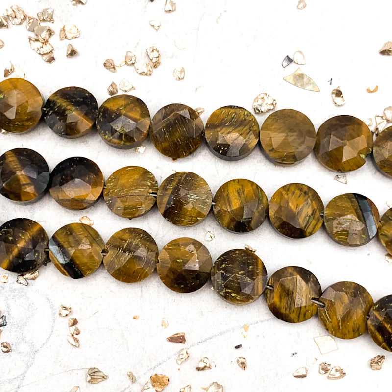 Tiger Eye Faceted Round Gemstone Bead Strand