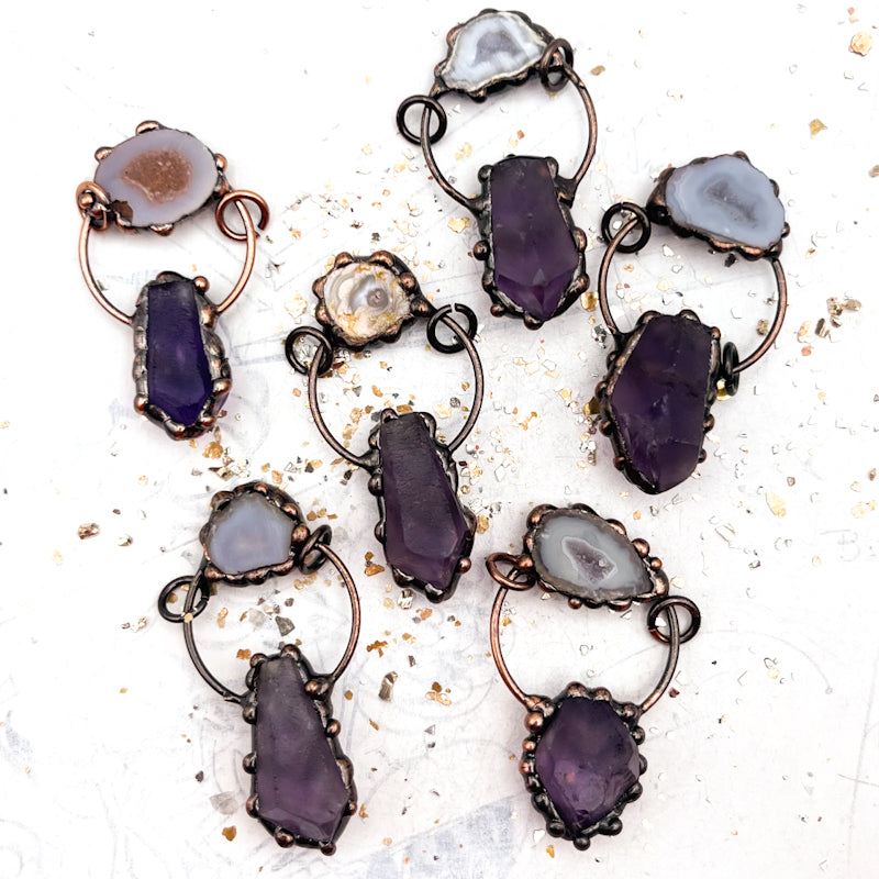 Amethyst and Druzy Agate Pendant - Rustic Rock Collection