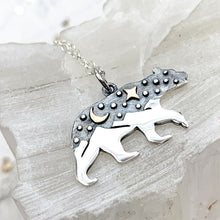 Load image into Gallery viewer, Sterling Silver Bear Charm with Bronze Moon Necklace
