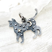 Load image into Gallery viewer, Sterling Silver Cat with Bronze Star and Moon Charm
