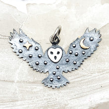 Load image into Gallery viewer, Sterling Silver Owl Charm with Bronze Star and Moon
