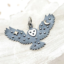 Load image into Gallery viewer, Sterling Silver Owl Charm with Bronze Star and Moon
