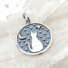 Load image into Gallery viewer, Silver Gazing Kitty with Bronze Star and Moon Charm
