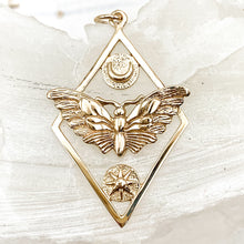 Load image into Gallery viewer, Bronze Geometric Moth Charm with Sun and Moon
