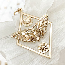 Load image into Gallery viewer, Bronze Geometric Moth Charm with Sun and Moon
