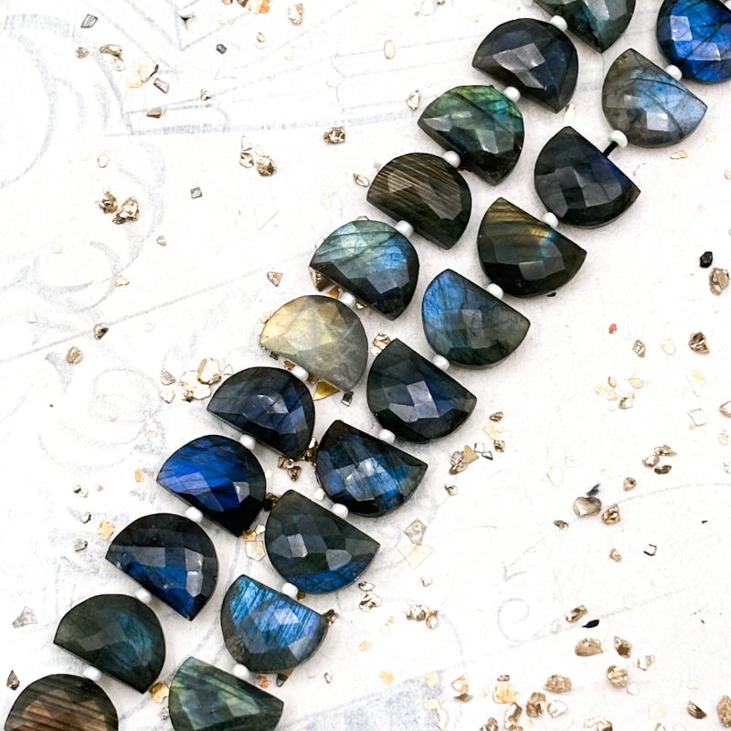 Calibrated Labradorite Half Moon Gemstone Bead Strand