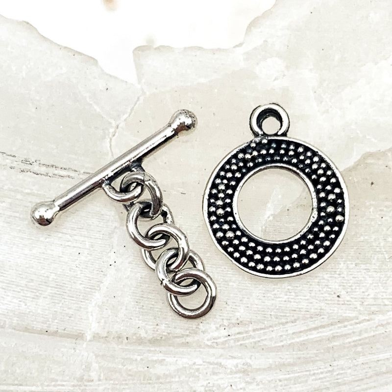 Sterling Silver Carpet Granulation Toggle Clasp