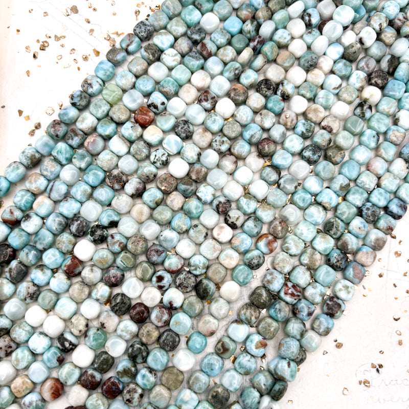 8mm Larimar Square Stone Bead Strand